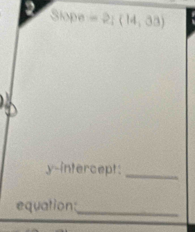 Shpe=2;(14,33)
y-intercept:_ 
equation:_