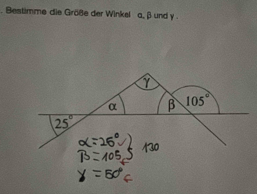 Bestimme die Größe der Winkel a, βund y.
γ
α
β 105°
25°