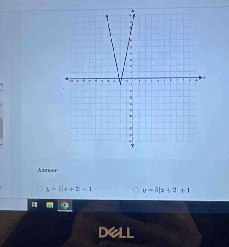 Answer
y=5|x+2|-1
y=5|x+2|+1
Dell