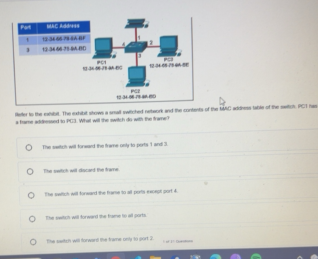 Solved: Refer to the exhibit. The exhibit shows a small switched ...