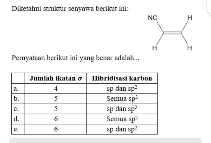 Diketahui struktur senyawa berikut ini:
Pernyataan berikut ini yang benar adalah...