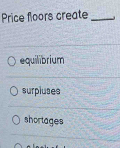 Price floors create_
equilibrium
surpluses
shortages