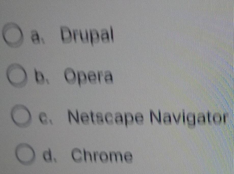 a、 Drupal
b. Opera
c. Netscape Navigator
d. Chrome