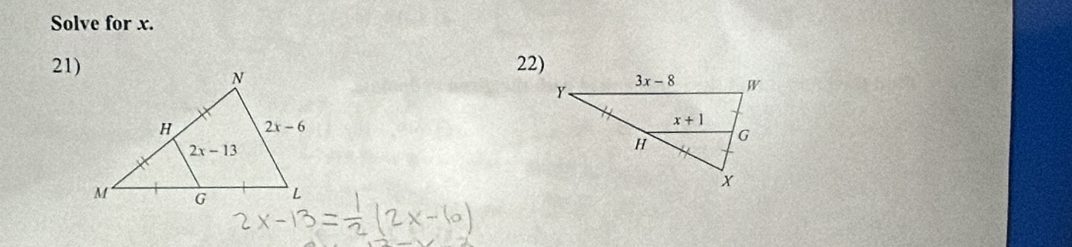 Solve for x.
21)22)