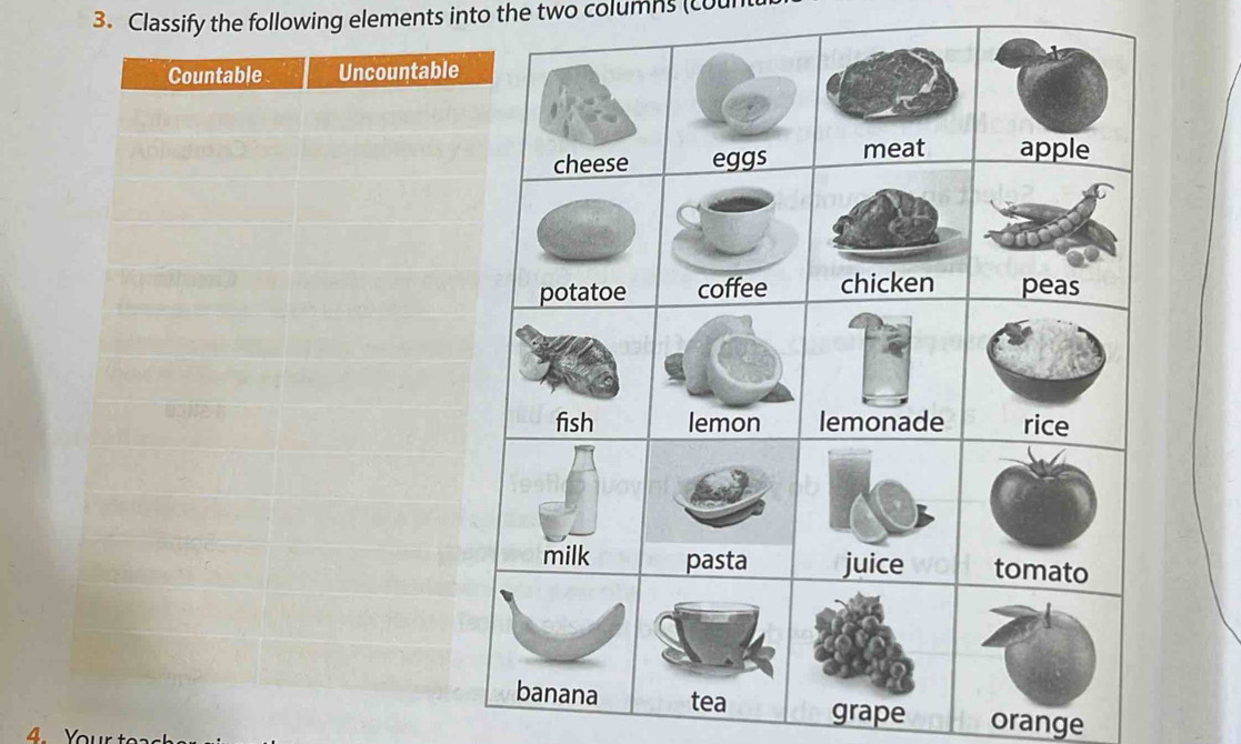 Classify the following elements into the two columns (coul 
grape orange