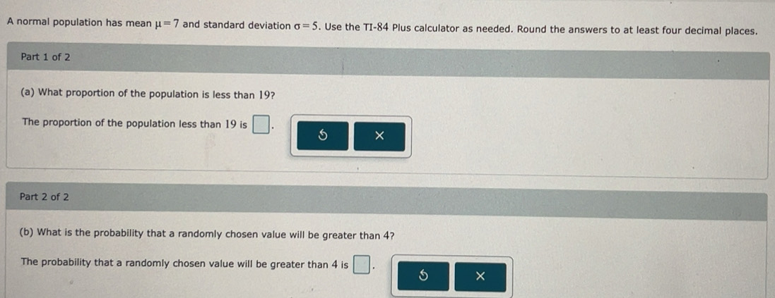 Solved: A normal population has mean mu =7 and standard deviation sigma ...