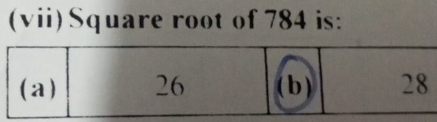 (vii)Square root of 784 is: