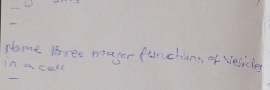 Nlame Itree major functions of Veside 
in a cell