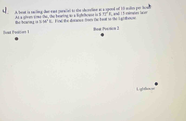 Solved: A boat is sailing due east parallel to the shoreline at a speed ...