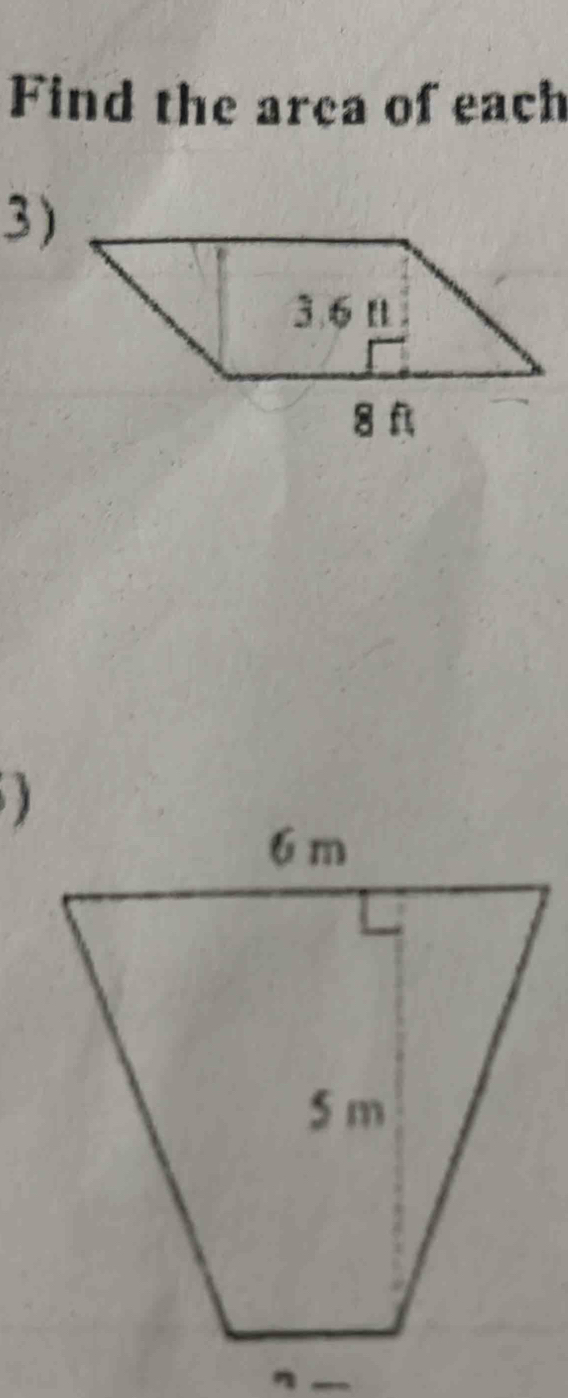 Find the arca of each 
3