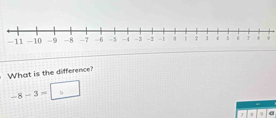 What is the difference?
-8-3=
3
7 8 9