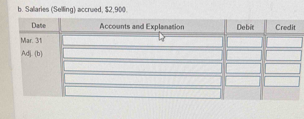 Salaries (Selling) accrued, $2,900.