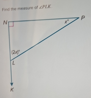 Find the measure of ∠ PLK.