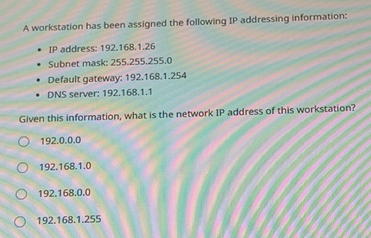 Solved: A workstation has been assigned the following IP addressing ...