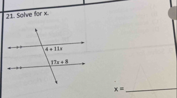 Solve for x.
x=
_