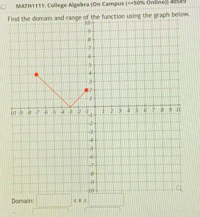 MATH1111: College Algebra (On Campus ( □ ≤ x≤ □