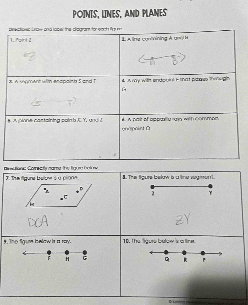 Solved: POINTS, LINES, AND PLANES Directions: Draw and label the ...