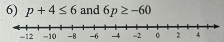 p+4≤ 6 and 6p≥ -60