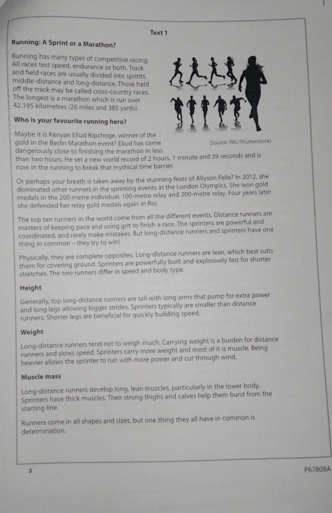 Solved: Text 1 Running: A Sprint or a Marathon? Running has many types ...