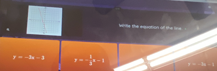 Write the equation of the line
y=-3x-3 y=- 1/3 x-1
y=-3x-1