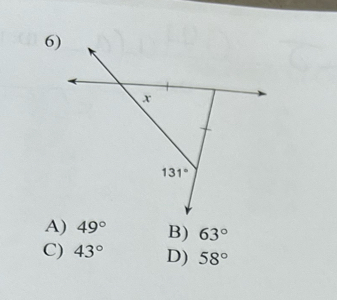 49° B) 63°
C) 43° D) 58°