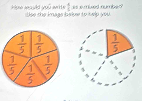 How would you write  6/5  as a mixed number ?
Use the image below to help you
 1/5 