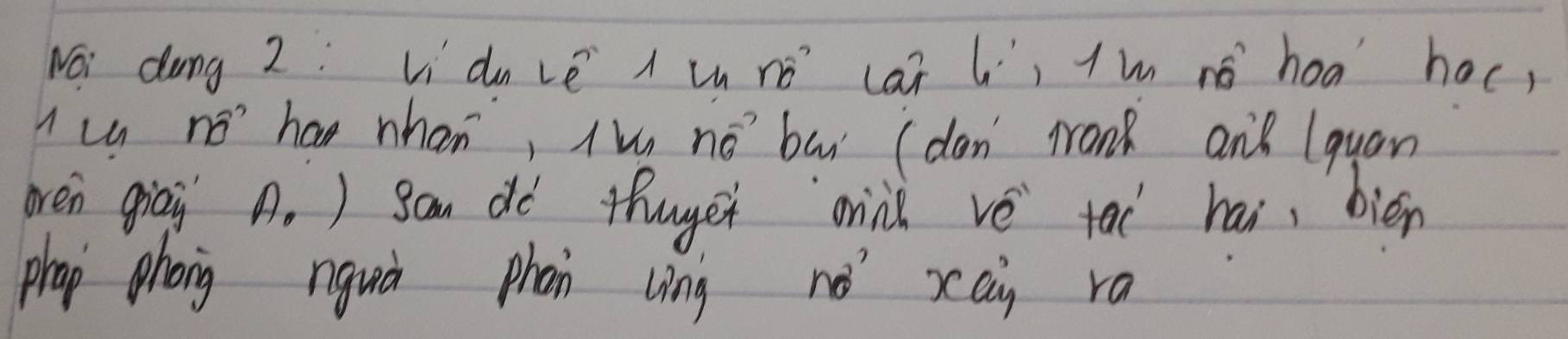 Nái dong 2: Vi dnve n né cai l, lm nó hoa hac) 
nu no han nhan, i no bāi (dan wonk ank (quan 
oven giai A. ) sam dó thuge onin vè tai hai, bién 
plap phong nguà phan lìng né xai ra