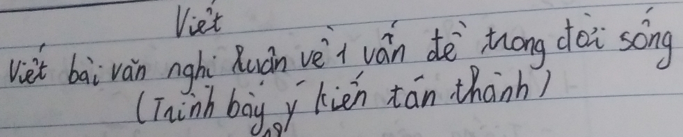 Vie't 
vet baivàn nghi Ruàn veèi ván dè`zong dei song 
(Tninh bog y kién tán thānh)