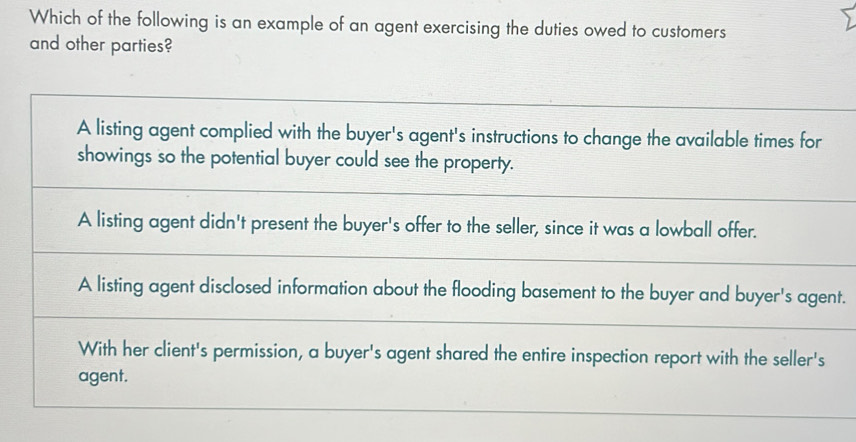 Solved: Which of the following is an example of an agent exercising the ...