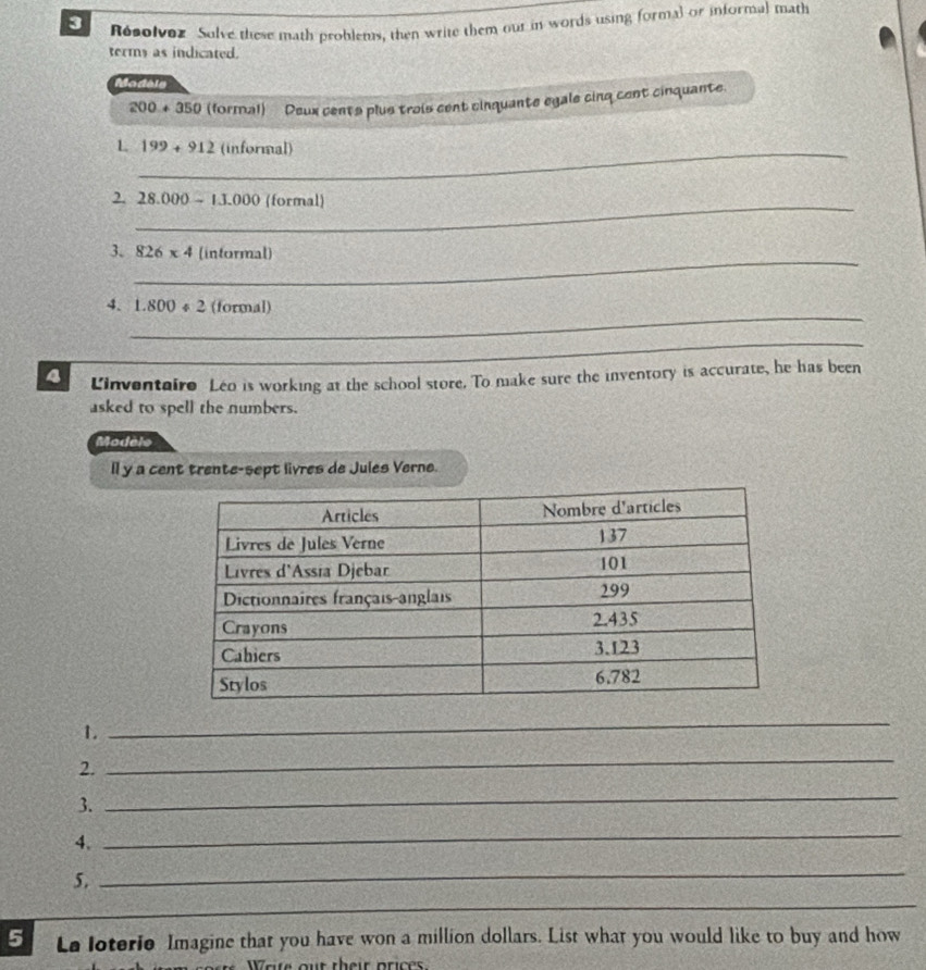 Solved: Résolvez. Solve these math problems, then write them our in ...