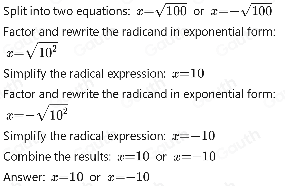 Solved: x^2=100 Which symbol should be used to represent the solution ...