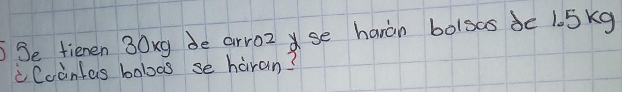 5Se fienen 30xg de arro2 se haràn bolsas de 1. 5 kg
Ccanters boboas se haran?