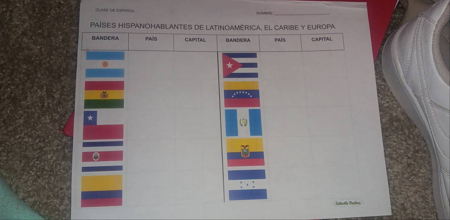 CLASE DE ESPAÑOL NOMBRE_ 
PAÍSES H