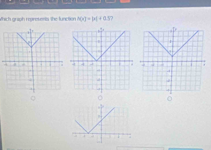 Which graph represents the function h(x)=|x|+0.5 ? 
。 
。 
。