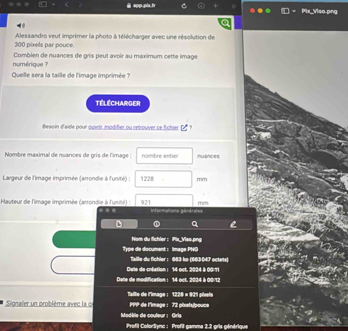 Résolu :app.pix.fr _Viso.png Alessandro veut imprimer la photo à ...