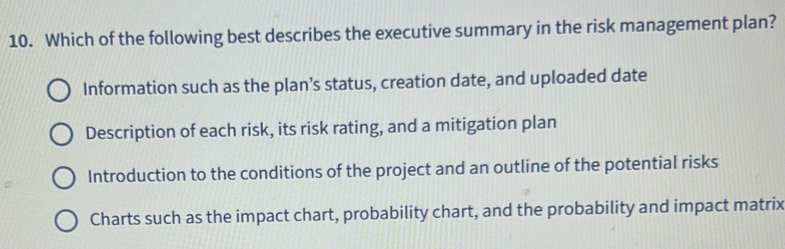 Solved: Which of the following best describes the executive summary in ...