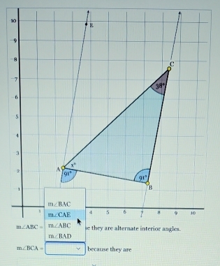 m∠ BCA= □ downarrow because they are