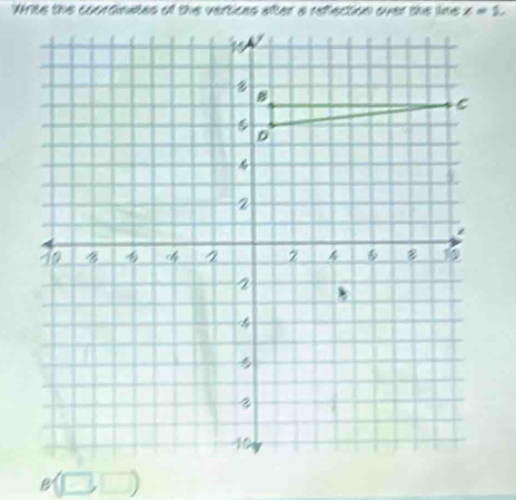 Write the coordinutes of the vertices after a refection over the line x=1,