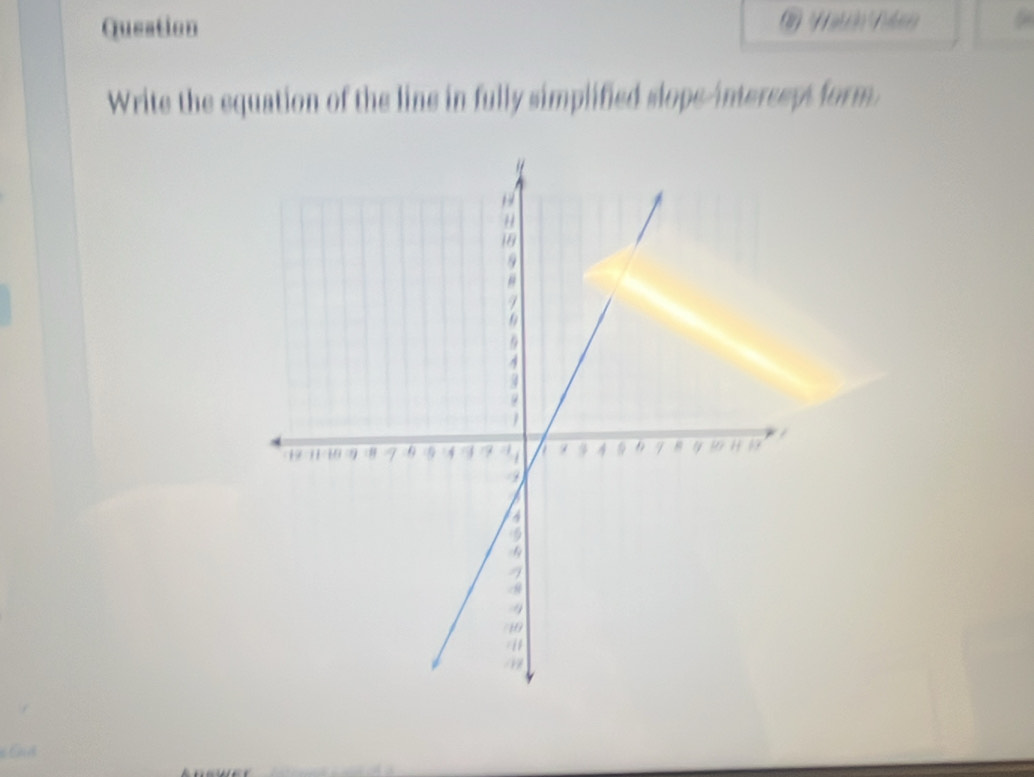 Queation ' H 
Write the equation of the line in fully simplified slops-interseps form.
G