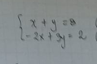 beginarrayl x+y=8 -2x+3y=2endarray.