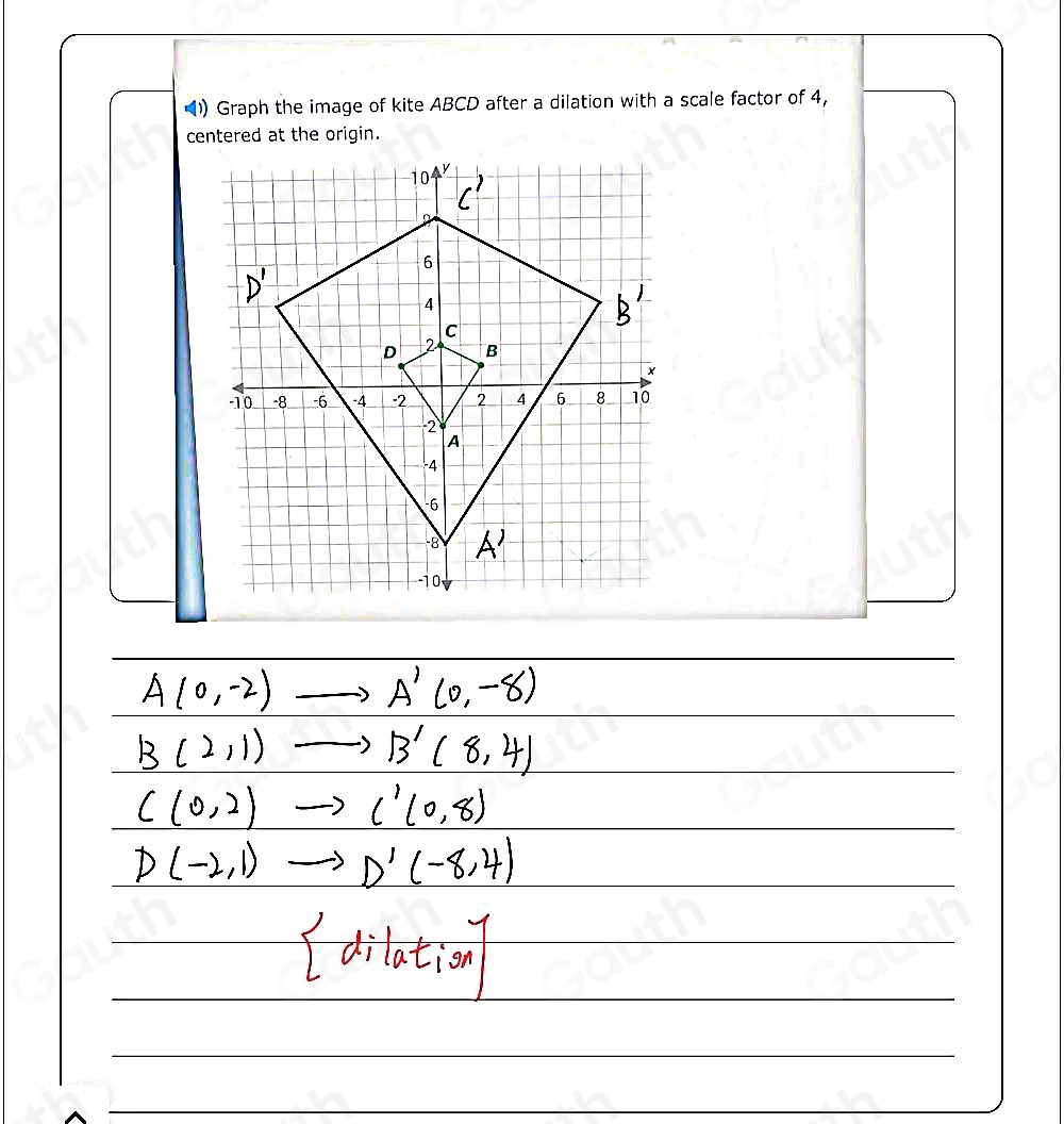 Solved: Graph the image of kite ABCD after a dilation with a scale ...