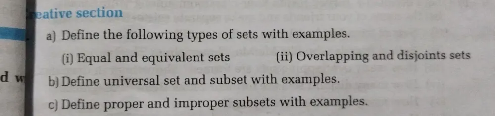 Solved: reative section a) Define the following types of sets with ...