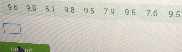 9.6 9.8 5.1 9.8 9.5 7.9 9.5 7.6 9.5
Submit