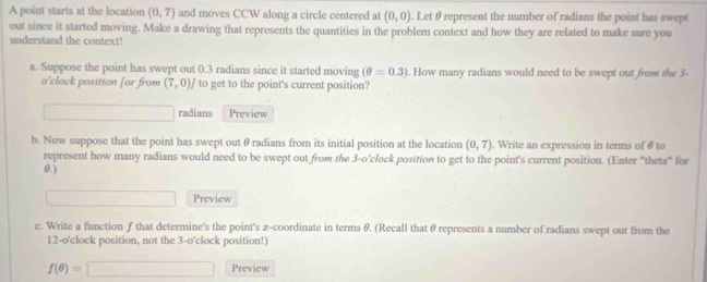 Solved: A point starts at the location (0,7) and moves CCW along a ...