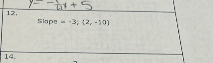 Slope =-3;(2,-10)
14.