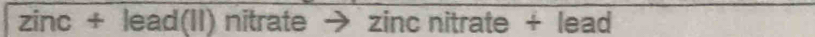zinc + lead(II) nitrate → zinc nitrate + lead