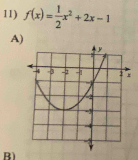 f(x)= 1/2 x^2+2x-1
A) 
B)