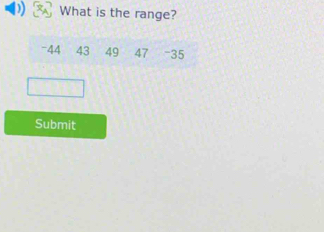 What is the range?
-44 43 49 47 -35
Submit