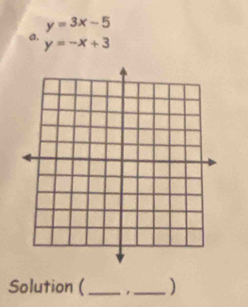 y=3x-5
a. y=-x+3
Solution (_ ,_ )