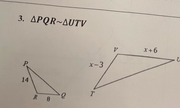 △ PQRsim △ UTV